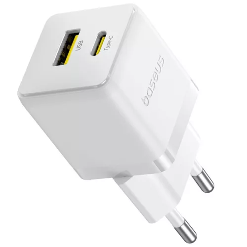 Baseus Palm 2in1 USB-C-USB-A hálózati gyorstöltő adapter, 20W, fehér