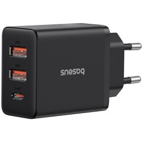   Baseus Cube USB-C-2xUSB-A hálózati gyorstöltő adapter, 3A, 30W, fekete
