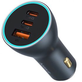   Baseus Golden Contactor Pro GaN 2xUSB-C-USB-A autós töltő, 65W, szürke