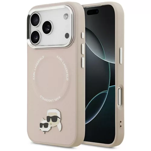 Karl Lagerfeld Karl & Choupette Pins Apple iPhone 17 Pro Max MagSafe kompatibilis hátlap tok, rózsaszín