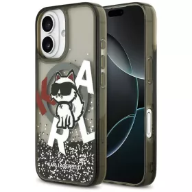   Karl Lagerfeld Liquid Glitter Choupette Logo Apple iPhone 17 MagSafe kompatibilis hátlap tok, csillámos, fekete
