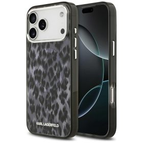   Karl Lagerfeld IML Leopard Pattern Apple iPhone 17 Pro MagSafe kompatibilis hátlap tok, leopárd minta, fekete