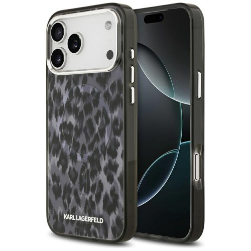 Karl Lagerfeld IML Leopard Pattern Apple iPhone 17 Pro MagSafe kompatibilis hátlap tok, leopárd minta, fekete