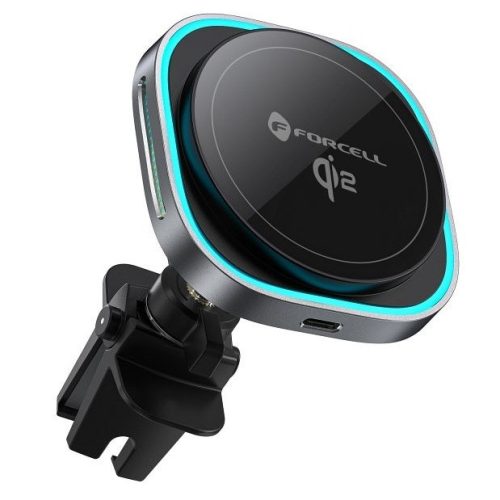 Forcell F-Grip Air Mag autós tartó / autós töltő szellőzőrácsba, vezeték nélküli / wireless töltéssel, Qi2, 15W, szürke