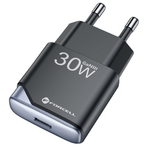 Forcell F-Energy GaN III B130101-E USB-C + USB-A töltő adapter,  PD, QC4.0, 3A, 30W, fekete