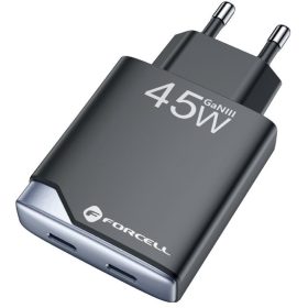   Forcell F-Energy GaN III B245202(1A1C) USB-C + USB-A töltő adapter, PD, QC4.0, 3A, 45W, fekete