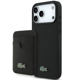   Lacoste Iconic Petit Pique Apple iPhone 17 Pro Max MagSafe tok + kártyatartó pénztárca, fekete