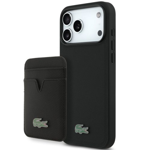 Lacoste Iconic Petit Pique Apple iPhone 17 Pro MagSafe tok + kártyatartó pénztárca, fekete