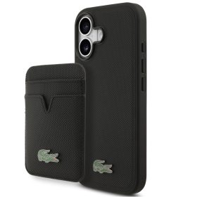   Lacoste Iconic Petit Pique Apple iPhone 17 MagSafe tok + kártyatartó pénztárca, fekete