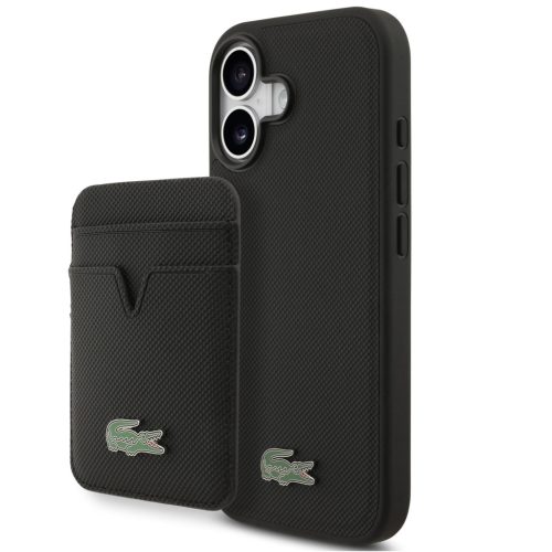 Lacoste Iconic Petit Pique Apple iPhone 17 MagSafe tok + kártyatartó pénztárca, fekete