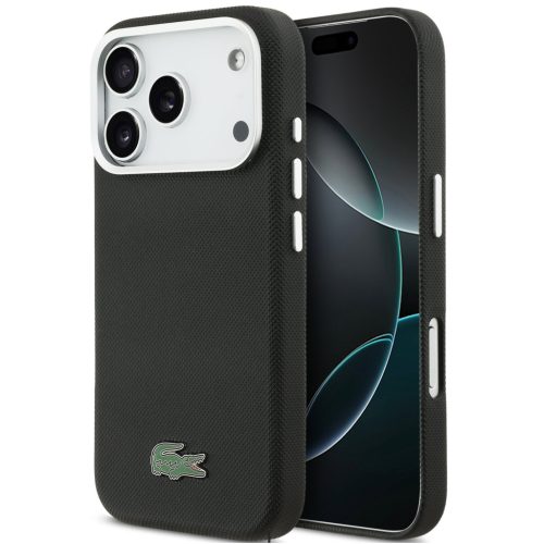 Lacoste Iconic Petit Pique Metal Logo Apple iPhone 17 Pro MagSafe tok kameravédő peremmel, fekete