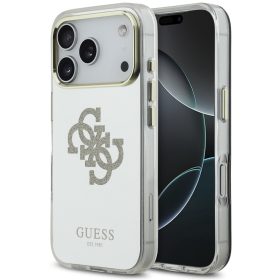   Guess PC/TPU Mirror 4G Glitter Logo Apple iPhone 17 Pro Max csillámos hátlap tok kameravédő peremmel, MagSafe, arany