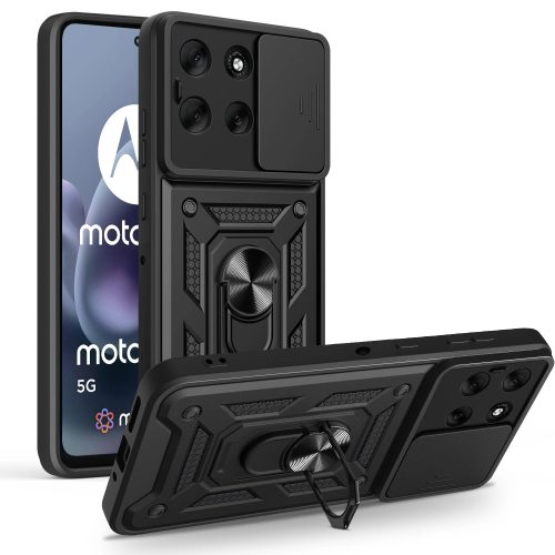 Tech-Protect Camshield Pro Motorola G86 strapabíró tok kameravédelemmel, kitámasztóval, fekete