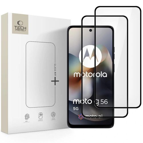 Tech-Protect Glass Fit+ Motorola G56 kijelzővédő üvegfólia, fekete (2db)