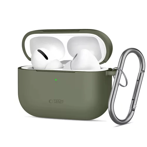 Tech-Protect AirPods Pro 3 szilikon tok, karabinerrel, sötétzöld