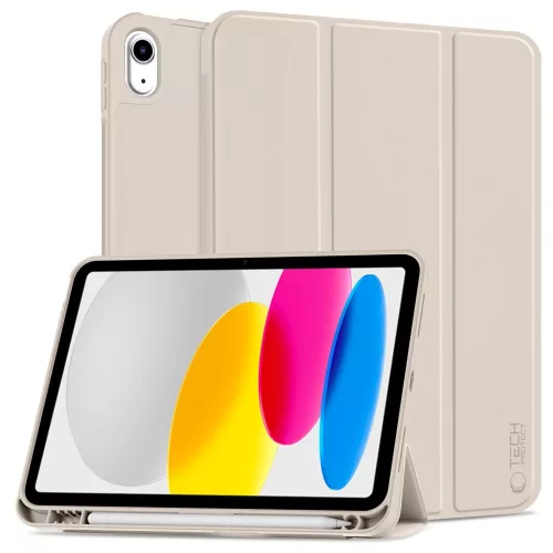 Tech-Protect Sc Pen Apple iPad 11 2025 / iPad 10.9 2022 oldalra nyíló, kitámasztható mappa tok ceruza tartóval, bézs
