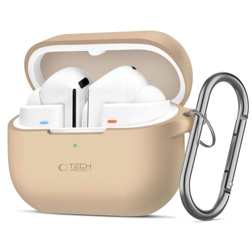 Tech-Protect Samsung Galaxy Buds 3 / 3 FE / 3 Pro szilikon tok, karabinerrel, barna (Caffe Latte)