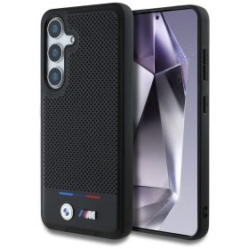   BMW Leather Tricolor Stripe Samsung Galaxy S25 MagSafe hátlap tok, fekete