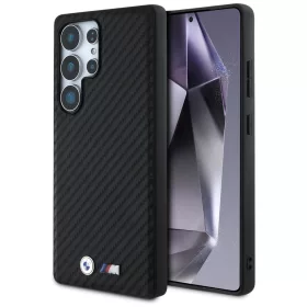   BMW Leather Carbon Samsung Galaxy S25 Ultra bőr MagSafe hátlap tok, fekete
