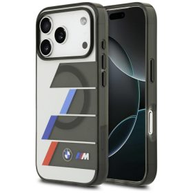   BMW M IML Metal Buttons Tricolor Lines Apple iPhone 17 Pro MagSafe hátlap tok, antracit szürke