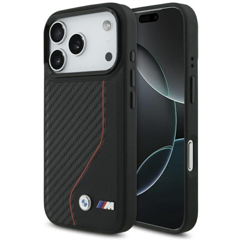 BMW M Carbon Line & Logo Apple iPhone 17 Pro Max MagSafe hátlap tok, fekete-piros