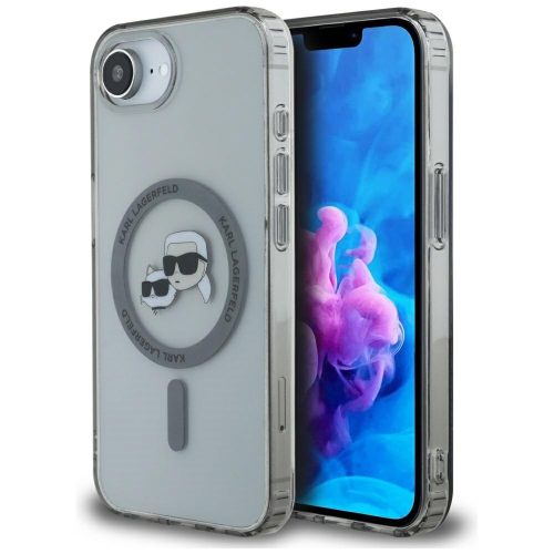 Karl Lagerfeld IML Metal Karl & Choupette Heads iPhone 17e / iPhone 16e hátlap tok, MagSafe, fekete