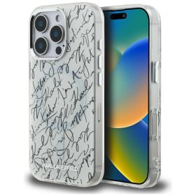   Karl Lagerfeld IML Karl Script Pattern iPhone 16 Pro Max hátlap tok kameravédelemmel, fehér