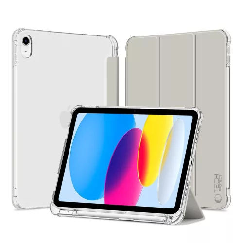 Tech-Protect Sc Pen Hybrid Apple iPad 11 2025 / 10.9 2022 oldalra nyíló, kitámasztható mappa tok ceruza tartóval, kristály ezüst