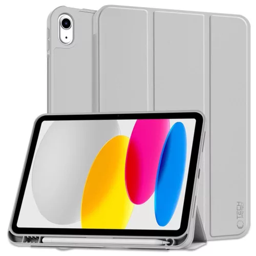 Tech-Protect Sc Pen Apple iPad 11 2025 / 10.9 2022 oldalra nyíló, kitámasztható mappa tok ceruza tartóval, szürke
