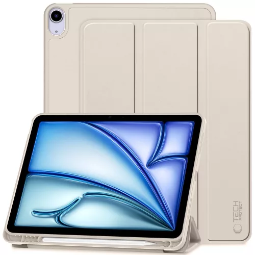 Tech-Protect Sc Pen Apple Air 11 (2024 / 2025) / iPad Air 4 / 5 (2020 / 2022) oldalra nyíló, kitámasztható mappa tok ceruza tartóval, bézs