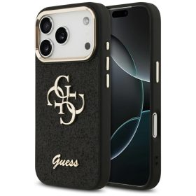   Guess Fixed Glitter Big 4G Metal Frame Apple iPhone 17 Pro Max csillámos hátlap tok, fekete