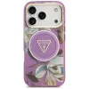 Guess IML Glitter Flowers Triangle Apple iPhone 17 Pro Max csillámos hátlap tok kameravédő peremmel, MagSafe, lila-arany