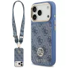 Guess 4G Strass Logo & Big Strap Metal Buttons Apple iPhone 17 Pro hátlap tok univerzális pánttal, MagSafe, kék-arany