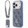 Guess 4G Strass Logo & Big Strap Metal Buttons Apple iPhone 17 Pro hátlap tok univerzális pánttal, MagSafe, kék-arany