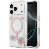 Guess Resin Flowers Glitter Apple iPhone 17 Pro csillámos hátlap tok kameravédő peremmel, MagSafe, rózsaszín