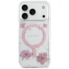 Guess Resin Flowers Glitter Apple iPhone 17 Pro csillámos hátlap tok kameravédő peremmel, MagSafe, rózsaszín