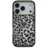 Guess Leopard Glitter Apple iPhone 17 Pro Max csillámos hátlap tok kameravédő peremmel, MagSafe, fekete