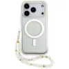 Guess IML Glitter Pearl Strap Apple iPhone 17 Pro csillámos hátlap tok karpánttal, MagSafe, átlátszó-arany