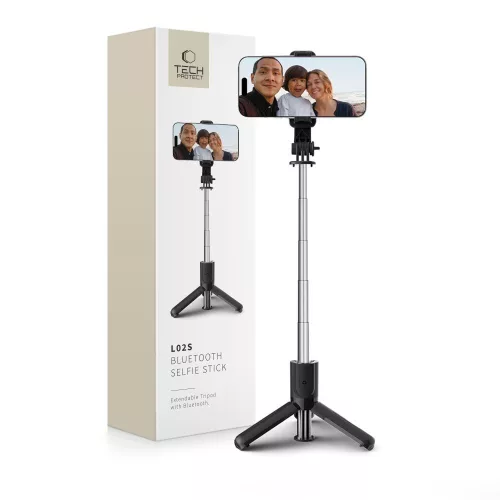 Tech-Protect selfie bot / selfie stick vezeték nélküli / bluetooth távirányítóval, kompakt, hordozható, fekete