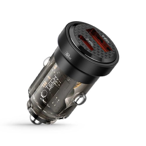 Tech-Protect CC30W USB-A-USB-C autós töltő, PD 30W, QC3.0, fekete