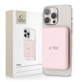   Tech-Protect PB10 LifeMag Powerbank / külső akkumulátor, MagSafe, kompakt, 5000mAh, rózsaszín