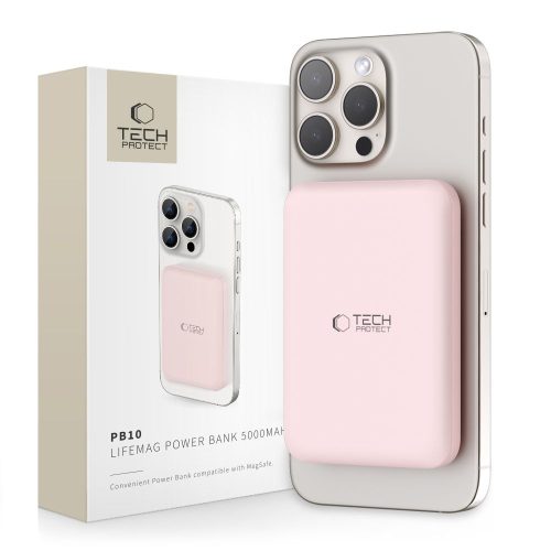 Tech-Protect PB10 LifeMag Powerbank / külső akkumulátor, MagSafe, kompakt, 5000mAh, rózsaszín
