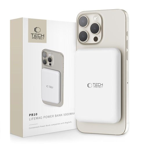 Tech-Protect PB10 LifeMag Powerbank / külső akkumulátor, MagSafe, kompakt, 5000mAh, fehér