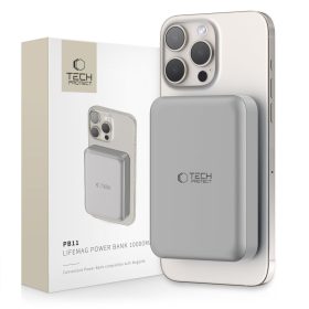   Tech-Protect PB11 LifeMag Powerbank / külső akkumulátor, MagSafe, kompakt, 10000mAh, titanium ezüst