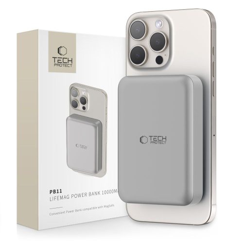 Tech-Protect PB11 LifeMag Powerbank / külső akkumulátor, MagSafe, kompakt, 10000mAh, titanium ezüst