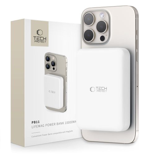 Tech-Protect PB11 LifeMag Powerbank / külső akkumulátor, MagSafe, kompakt, 10000mAh, fehér