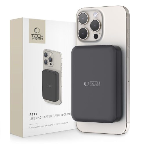 Tech-Protect PB11 LifeMag Powerbank / külső akkumulátor, MagSafe, kompakt, 10000mAh, fekete