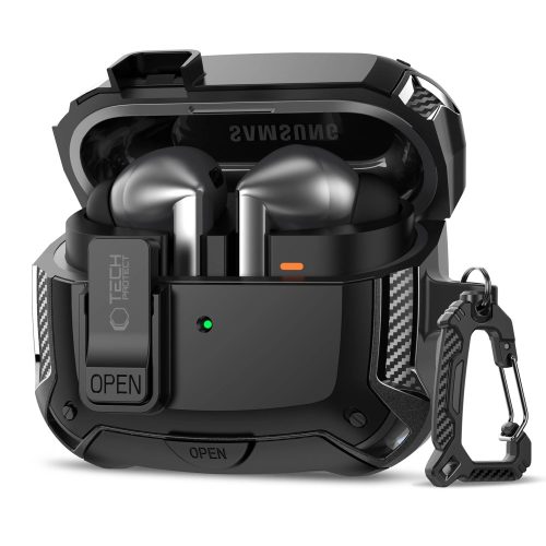 Tech-Protect Carbonox Samsung Galaxy Buds 3 / 3 FE / 3 Pro tok, karabinerrel, fekete