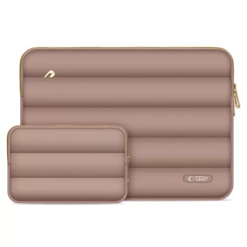 Tech-Protect Puffy univerzális laptop táska / tartó, ütéscsillapító habréteggel, plüss béléssel, 13-14col, mogyoróbarna