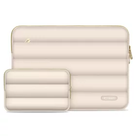   Tech-Protect Puffy univerzális laptop táska / tartó, ütéscsillapító habréteggel, plüss béléssel, 13-14col, bézs